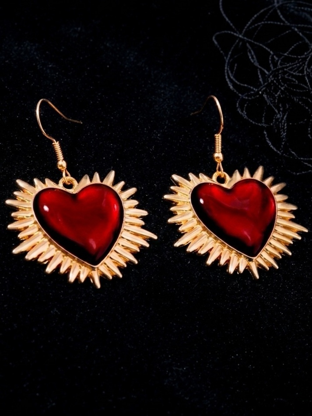 “Bursting Sacred Heart” of Jesus Immaculate Mary Catholic Ruby Red Steel Earring